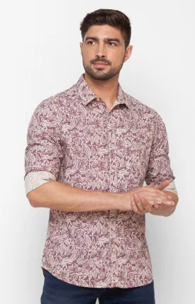 Spykar Mauve Pink Cotton Full Sleeve Printed Shirt For Men