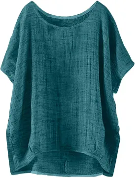 Summer Tops for Women 2025 Short Sleeve Crew Neck Linen Cotton Shirts Plus Size Gauze Casual Dressy Blouse Outfits