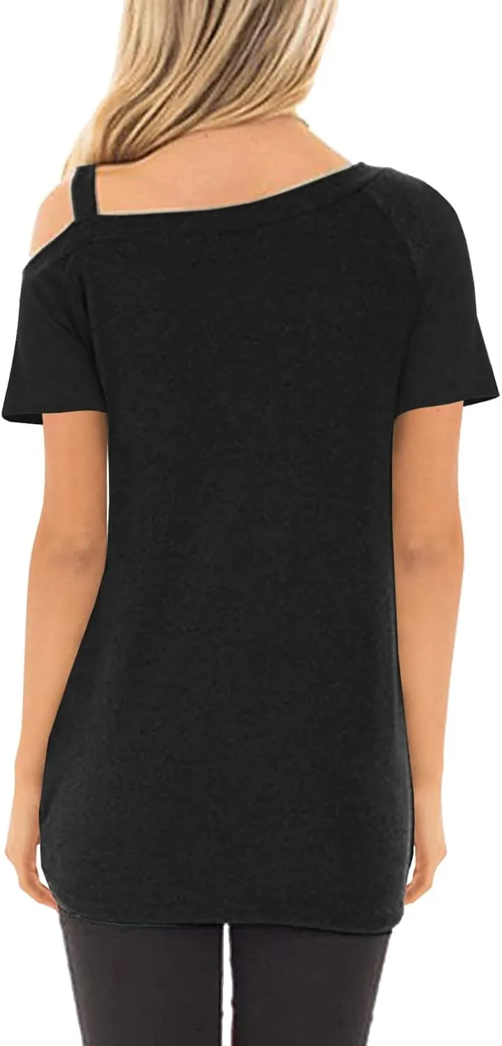 TEMOFON Women Cold Shoulder Tops: Summer Short Sleeve Shirts Casual Twist Knot Blouse T-Shirt S-2XL