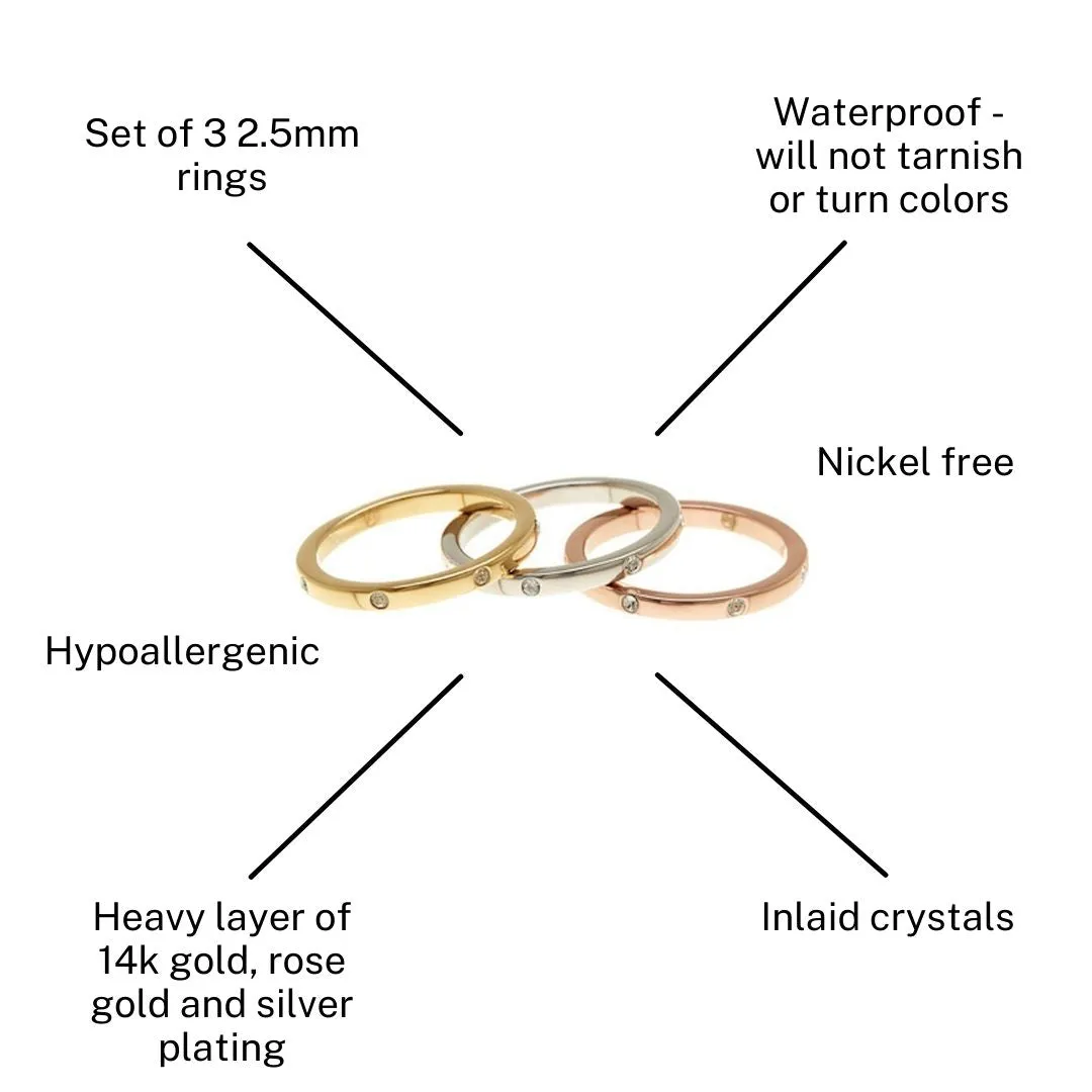 Tri-Color Dotted Eternity Band Set silver gold rose gold