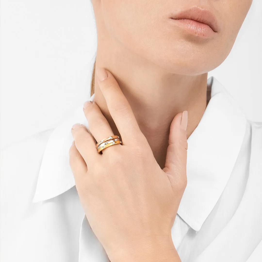Tri-Color Dotted Eternity Band Set silver gold rose gold