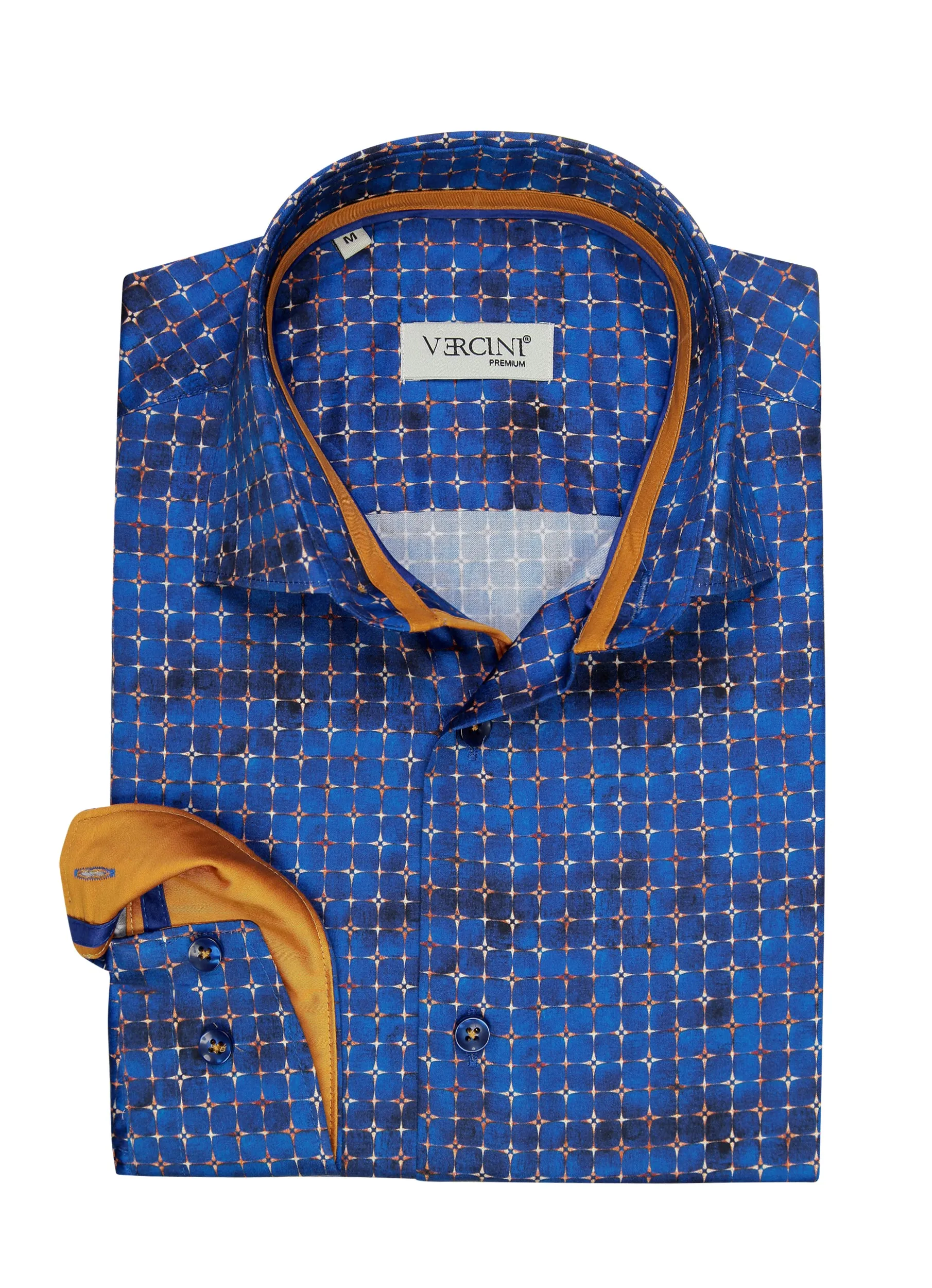 Vercini Geometric Precision Blue Cotton Shirt