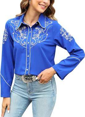 Western Shirts for Women Cowgirl Sexy Dressy Long Sleeve Black Embroidered Button Up Ladies Blusas Vaqueras para Mujer