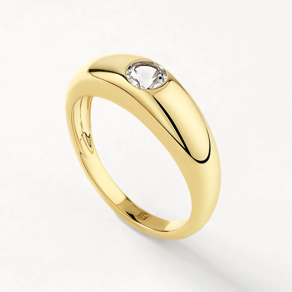 White Topaz Round Curve Pinky Ring in Gold