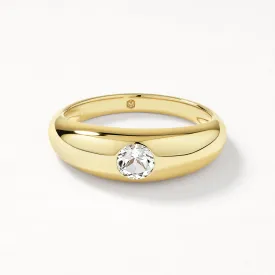 White Topaz Round Curve Pinky Ring in Gold