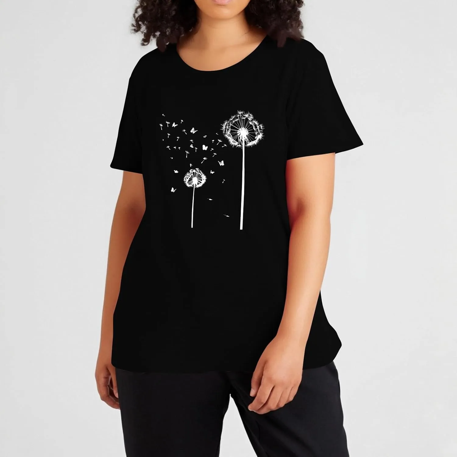 Women Plus Size Daisy Tops Stylish Floral Print Short Sleeve T Shirt Crew Neck Female Short Sleeve