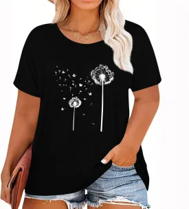 Women Plus Size Daisy Tops Stylish Floral Print Short Sleeve T Shirt Crew Neck Female Short Sleeve
