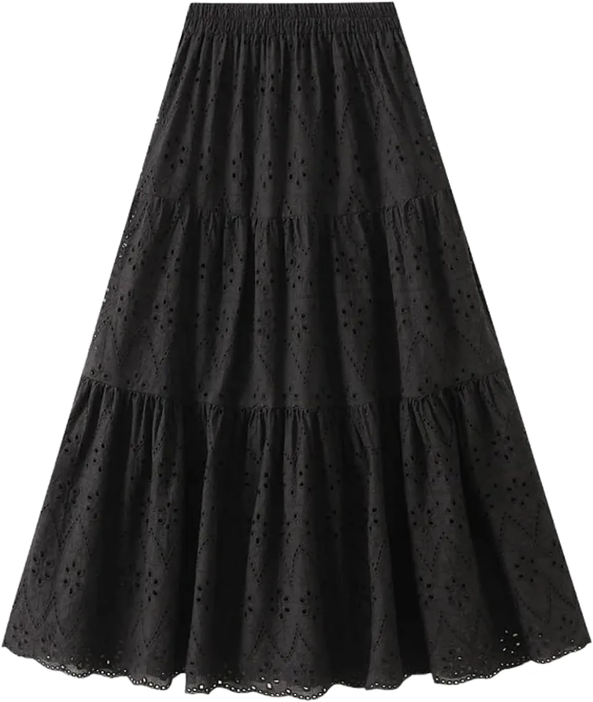 Women's French Style Skirts Female Solid Hollow Embroidery High Waist Casual Elegant A-Line Skirt