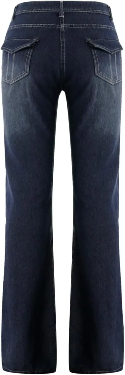 Women's Mid Rise Stretch Boot Cut Jean Vintage Washed Wide Leg Jean Trousers Retro Loose Fit Slimming Denim Pants (Blue,XX-Large)