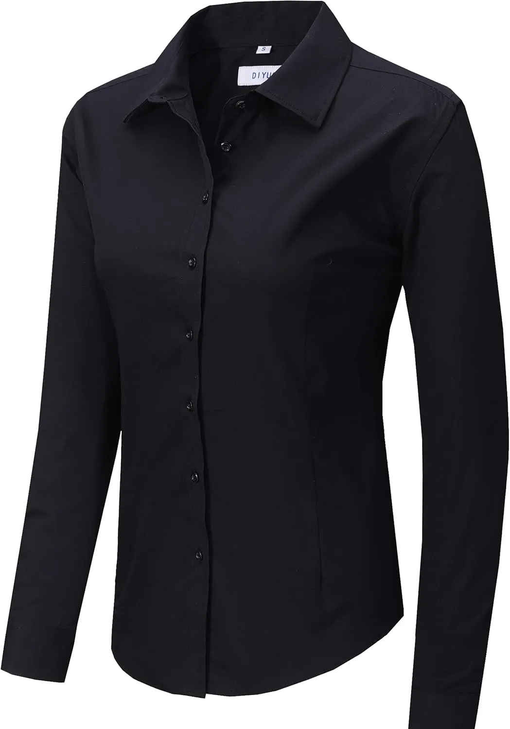 Women's Slim-Fit Button Down Shirts Stretchy Cotton Long Sleeve Work Blouse