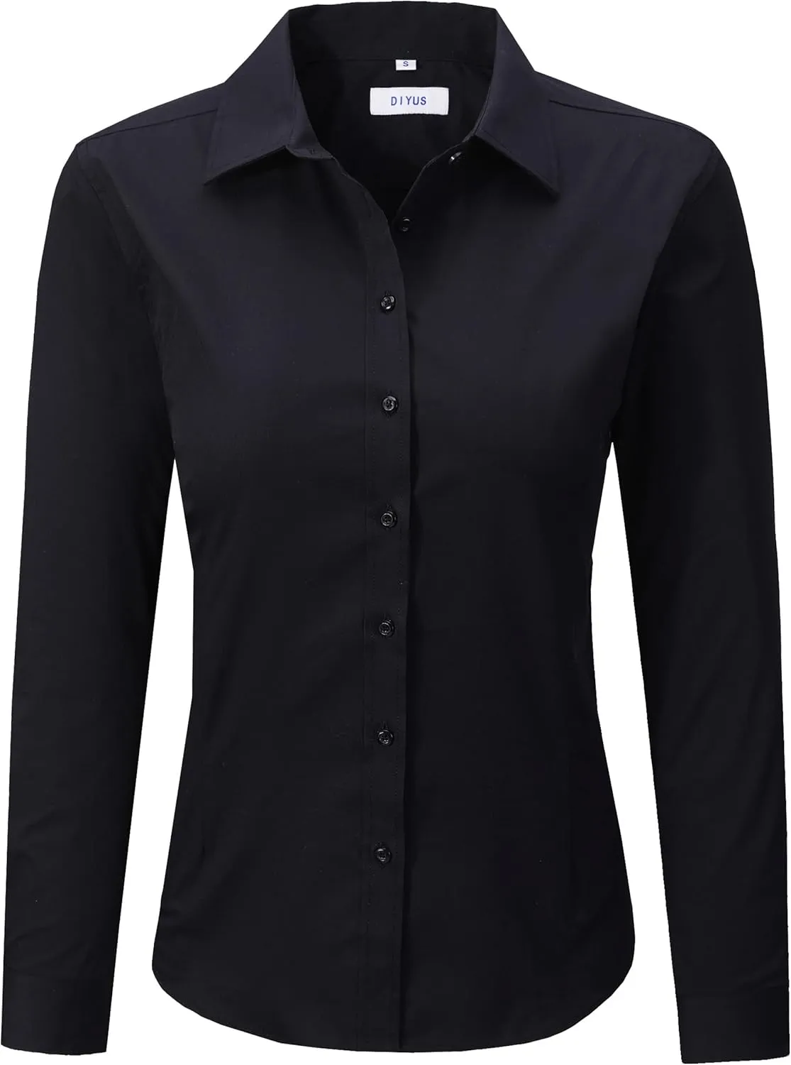 Women's Slim-Fit Button Down Shirts Stretchy Cotton Long Sleeve Work Blouse