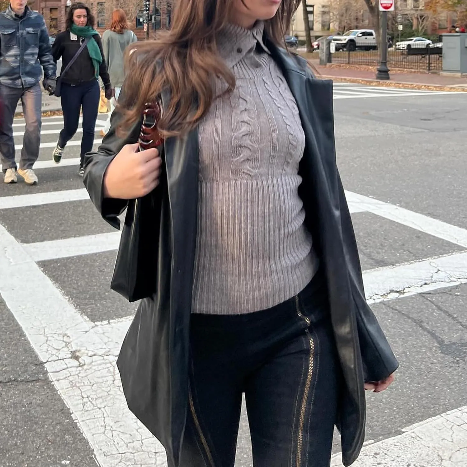 Women's Turtleneck Sweater Vest Sleeveless Cable Knit Tank Tops Tight Fitted Crop Tops Ribbed Hem