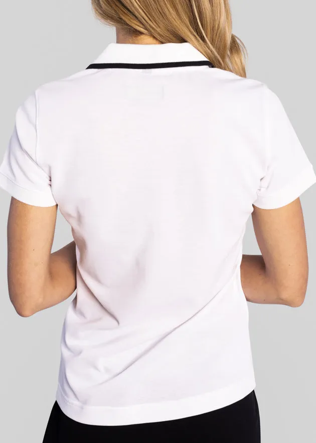 Women's V-Neck Pique Polo | White/Black